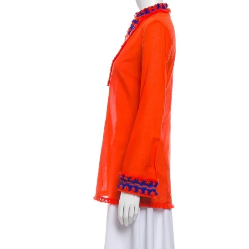 Samba Fringe-trim Cotton Tunic Top, Orange